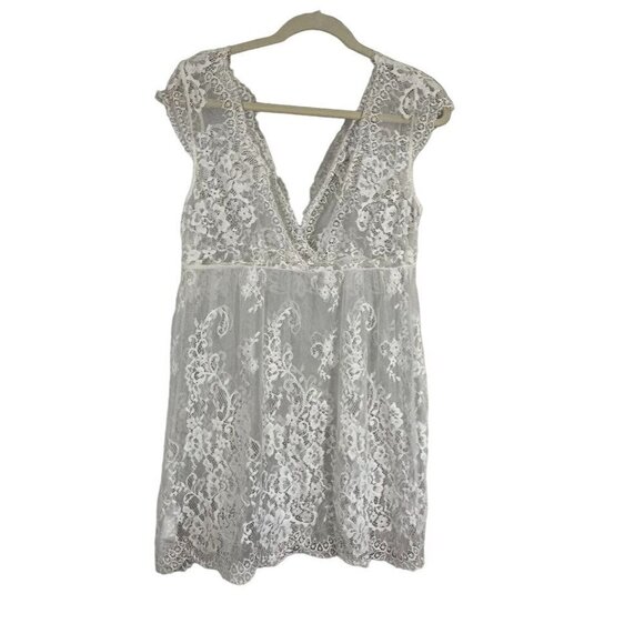 Floral Lace Top L White Sheer Babydoll Feminine Coquette Bridal Boho Western 80s - Picture 1 of 9